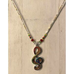 Handcrafted Multi Colored Musical Note Pendant Necklace  # 5014